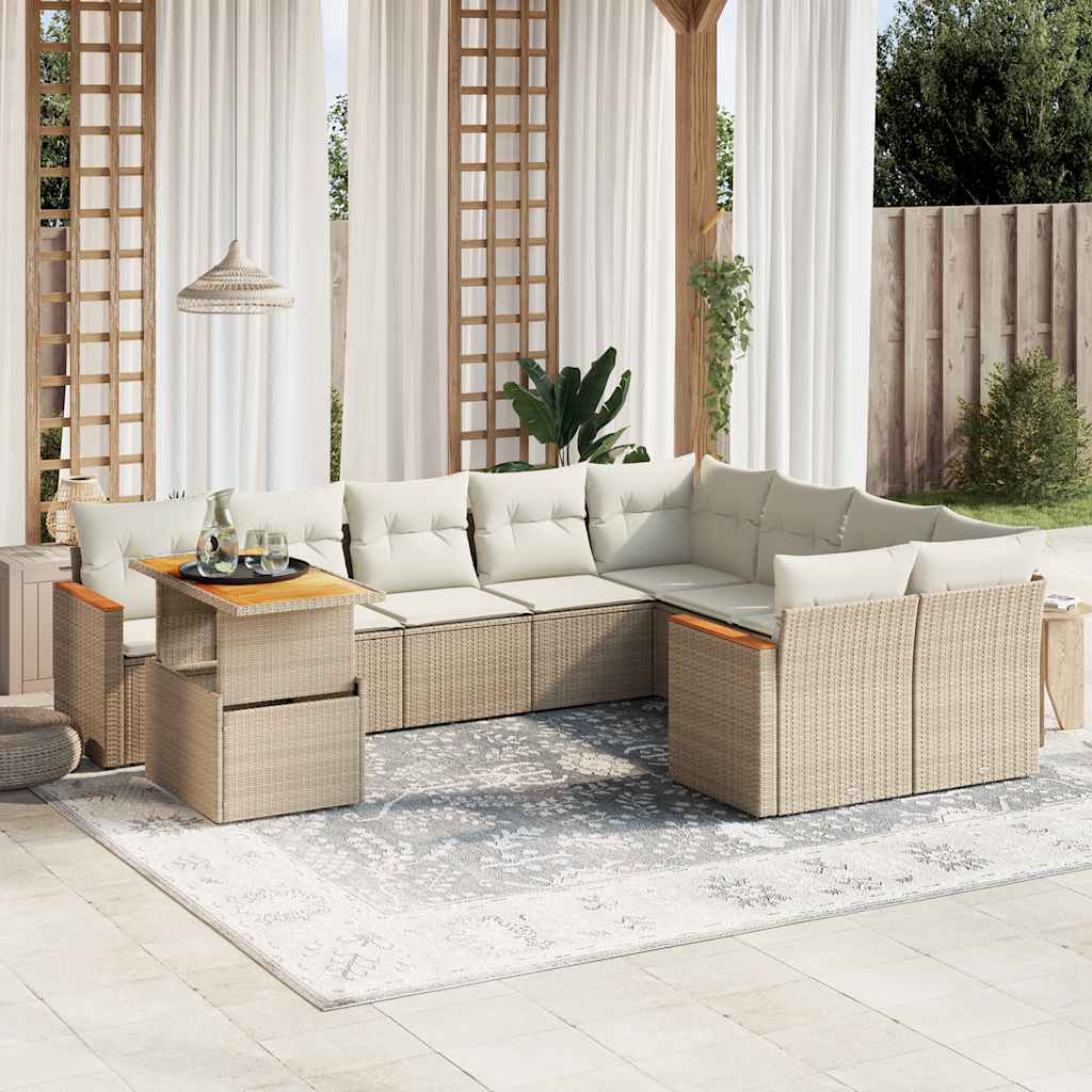 vidaXL 10-tlg. Garten-Sofagarnitur mit Kissen Schwarz Poly Rattan