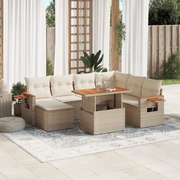 8-tlg. Garten-Sofagarnitur mit Kissen Schwarz Poly Rattan