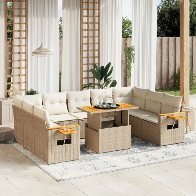 vidaXL 11-tlg. Garten-Sofagarnitur mit Kissen Schwarz Poly Rattan