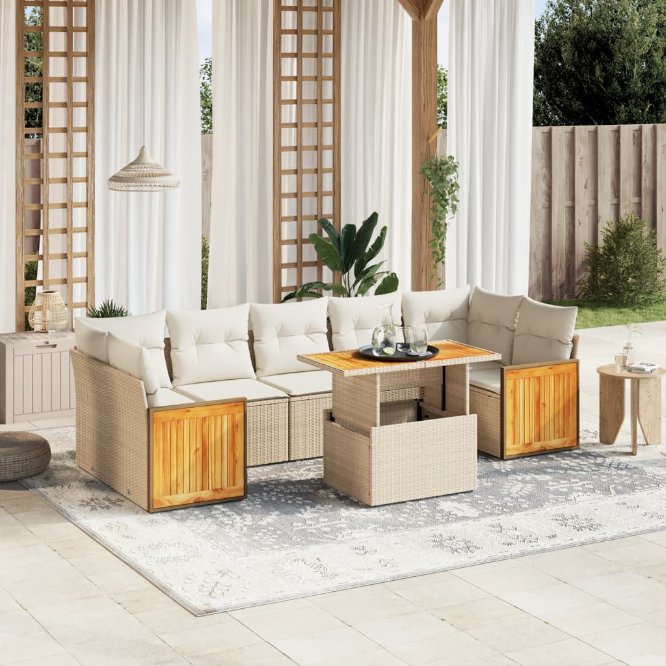 8-tlg. Garten-Sofagarnitur mit Kissen Schwarz Poly Rattan