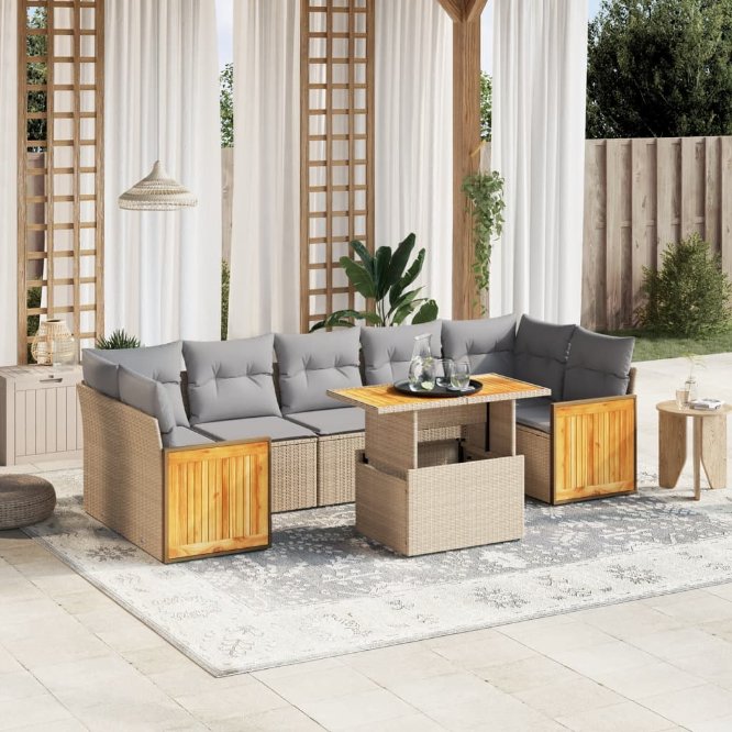 8-tlg. Garten-Sofagarnitur mit Kissen Schwarz Poly Rattan