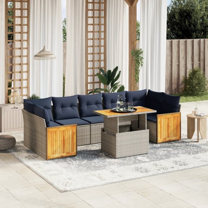 8-tlg. Garten-Sofagarnitur mit Kissen Schwarz Poly Rattan