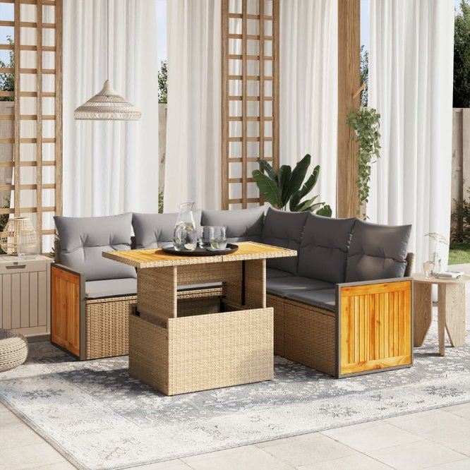 6-tlg. Garten-Sofagarnitur mit Kissen Schwarz Poly Rattan