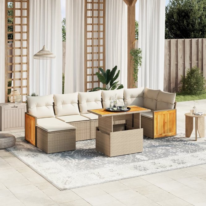 8-tlg. Garten-Sofagarnitur mit Kissen Schwarz Poly Rattan