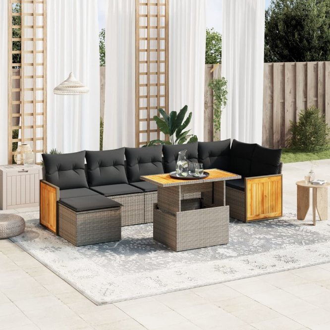 8-tlg. Garten-Sofagarnitur mit Kissen Schwarz Poly Rattan