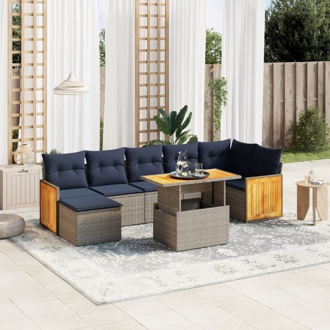 8-tlg. Garten-Sofagarnitur mit Kissen Schwarz Poly Rattan