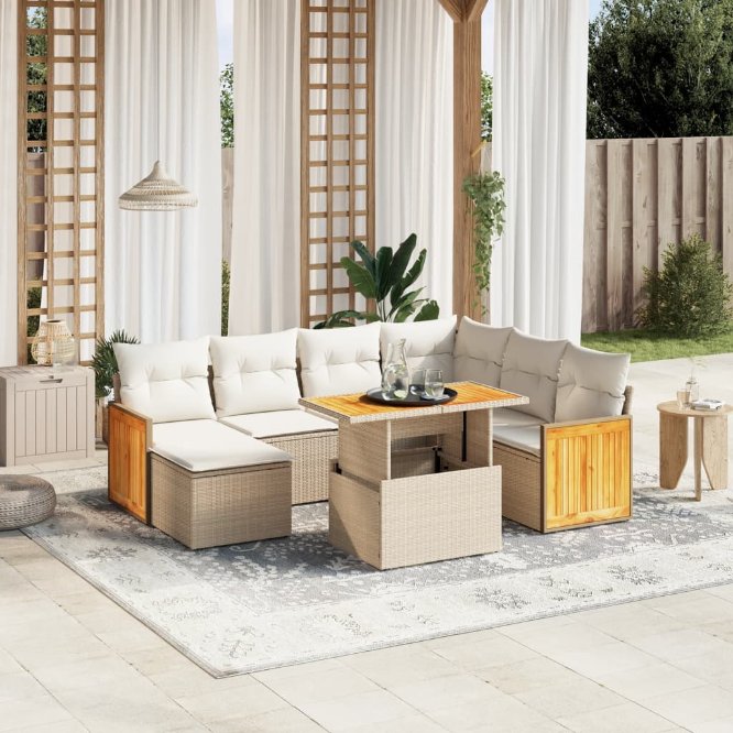 8-tlg. Garten-Sofagarnitur mit Kissen Schwarz Poly Rattan