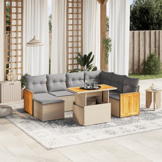 8-tlg. Garten-Sofagarnitur mit Kissen Schwarz Poly Rattan