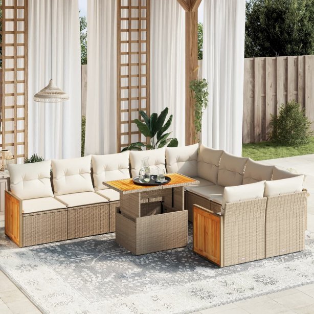 vidaXL 10-tlg. Garten-Sofagarnitur mit Kissen Schwarz Poly Rattan