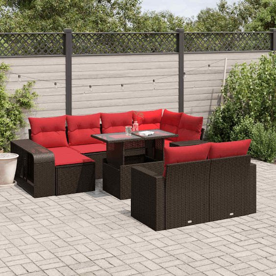 vidaXL 11-teiliges Gartensofa-Set mit Kissen, schwarzes Polyrattan