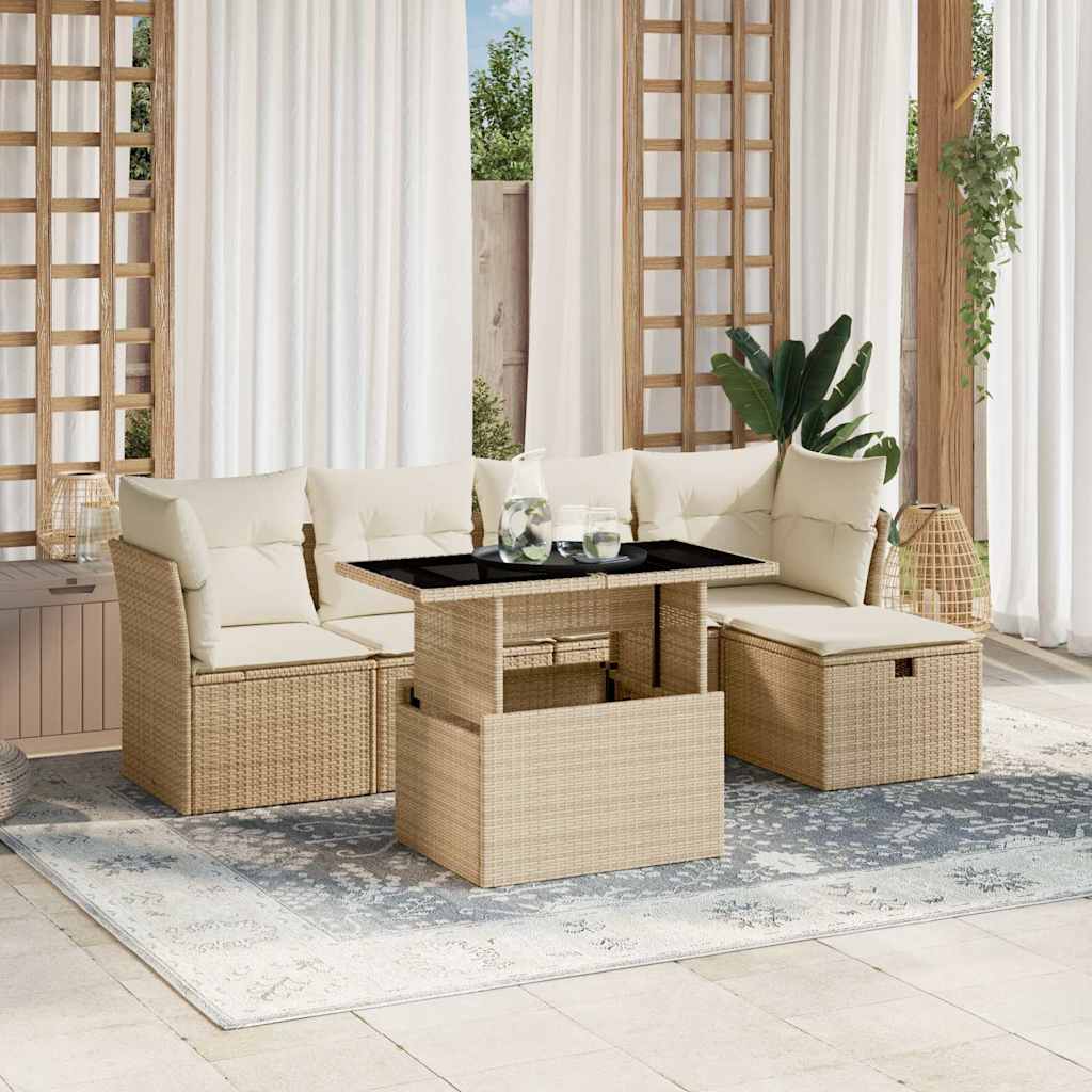 6-tlg. Garten-Sofagarnitur mit Kissen Schwarz Poly Rattan