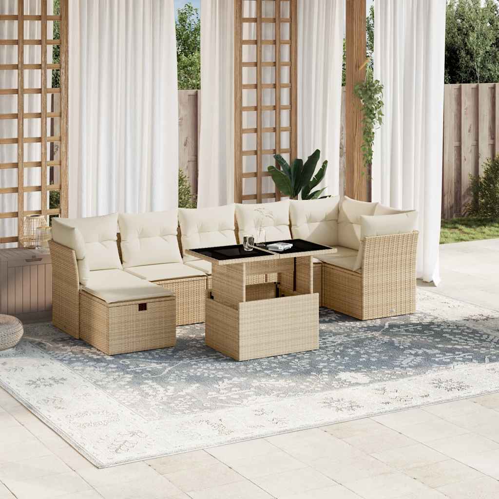 8-tlg. Garten-Sofagarnitur mit Kissen Schwarz Poly Rattan