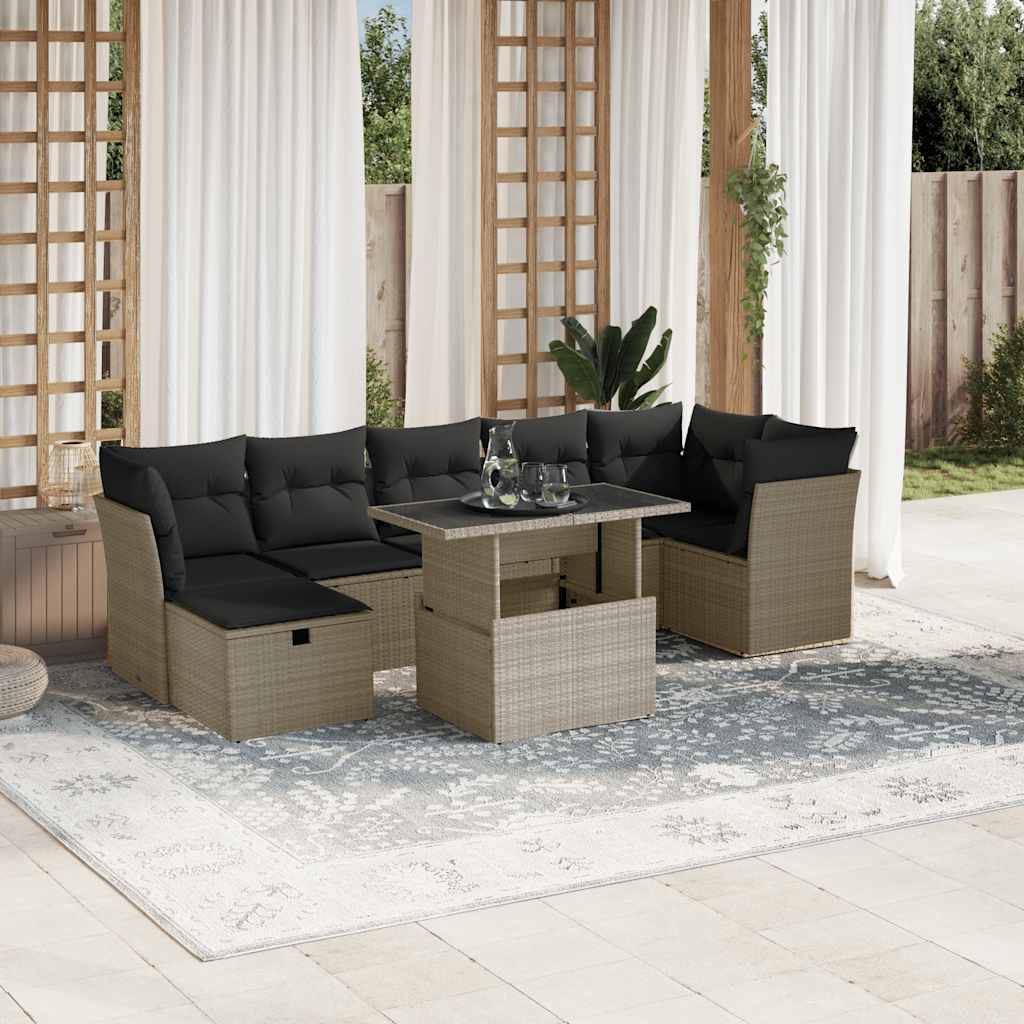 8-tlg. Garten-Sofagarnitur mit Kissen Schwarz Poly Rattan
