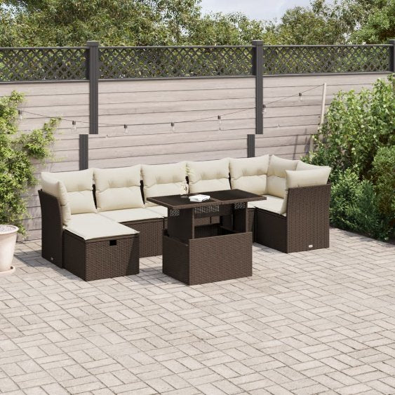 8-tlg. Garten-Sofagarnitur mit Kissen Schwarz Poly Rattan