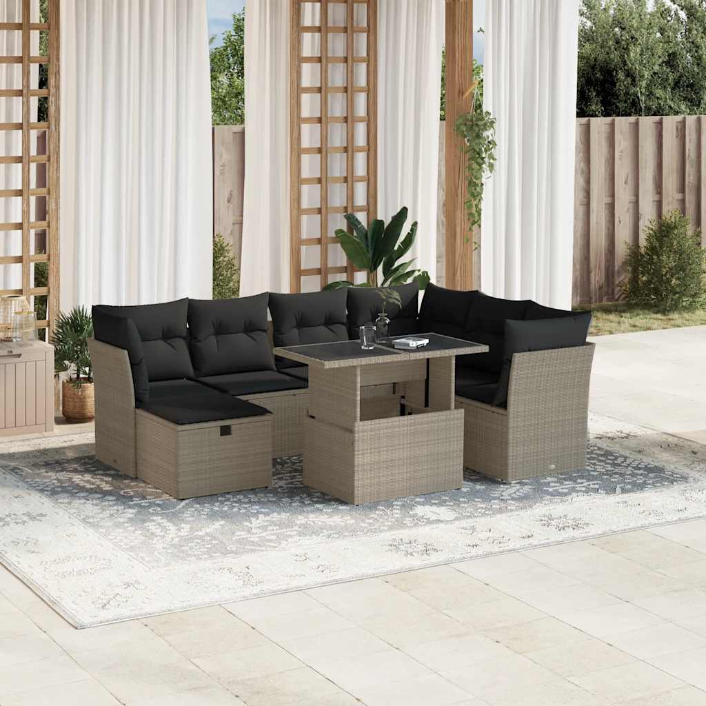 8-tlg. Garten-Sofagarnitur mit Kissen Schwarz Poly Rattan