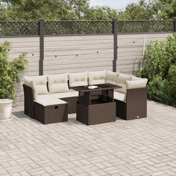 8-tlg. Garten-Sofagarnitur mit Kissen Schwarz Poly Rattan