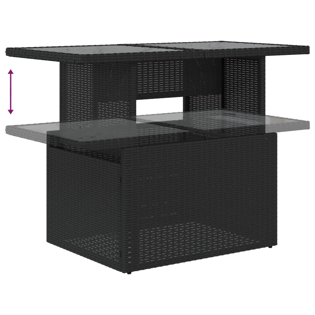 9-teiliges Gartensofa-Set mit Kissen, schwarzes Polyrattan