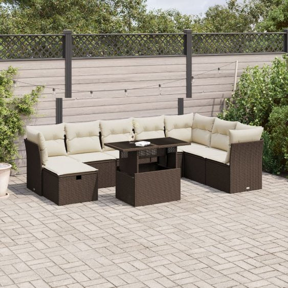 9-tlg. Garten-Sofagarnitur mit Kissen Schwarz Poly Rattan