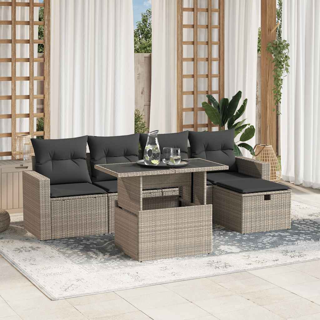 6-tlg. Garten-Sofagarnitur mit Kissen Schwarz Poly Rattan