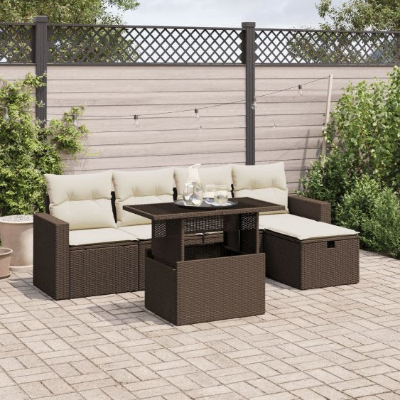 6-tlg. Garten-Sofagarnitur mit Kissen Schwarz Poly Rattan