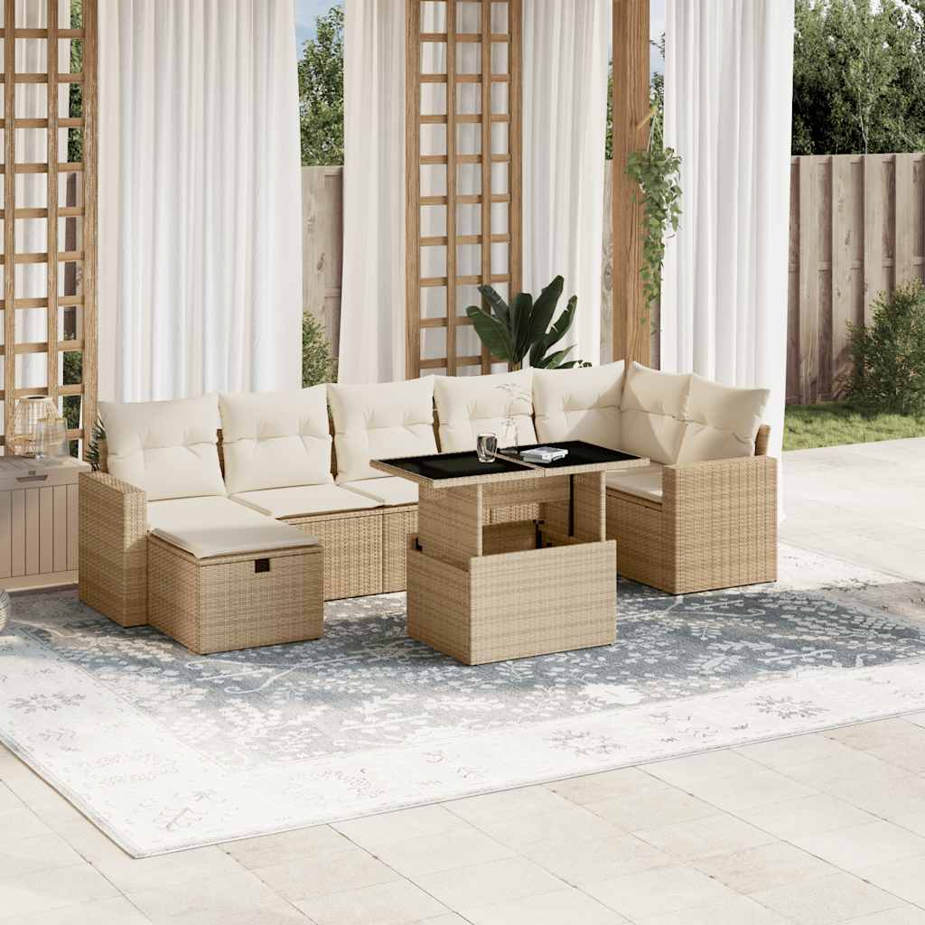 8-tlg. Garten-Sofagarnitur mit Kissen Schwarz Poly Rattan