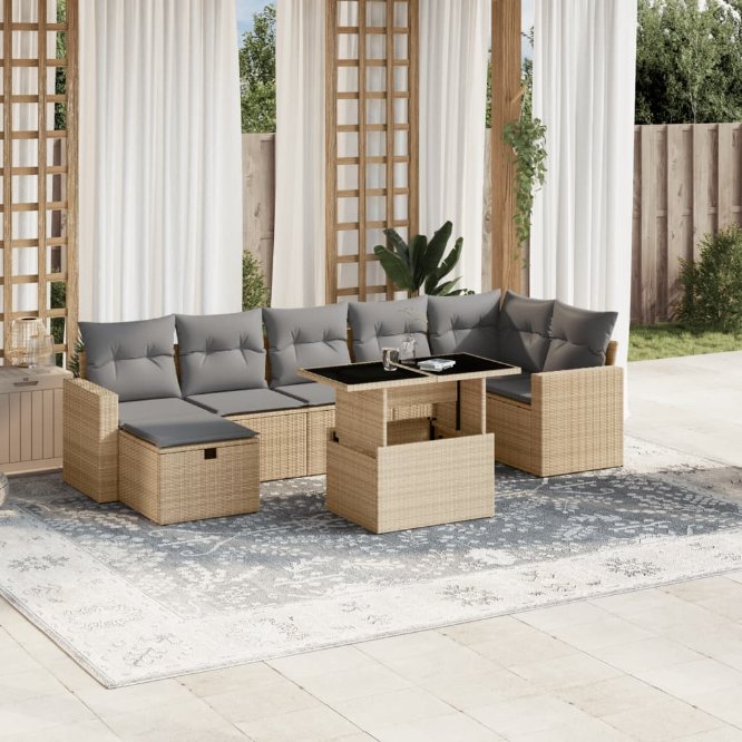 8-tlg. Garten-Sofagarnitur mit Kissen Schwarz Poly Rattan