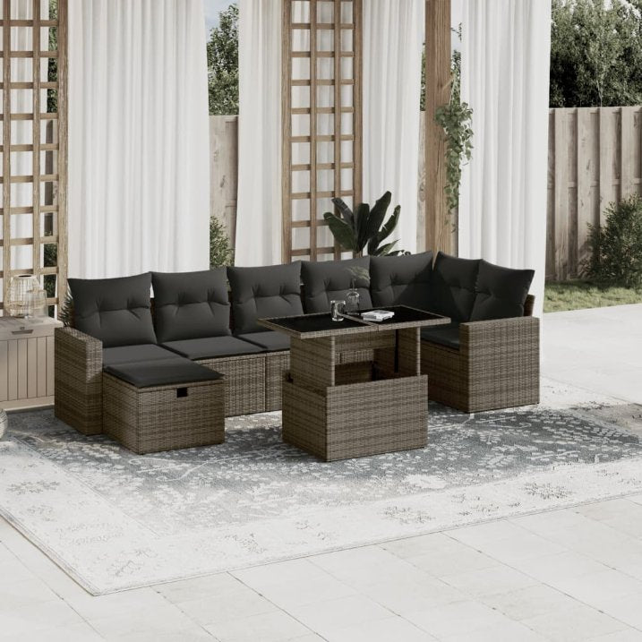 8-tlg. Garten-Sofagarnitur mit Kissen Schwarz Poly Rattan