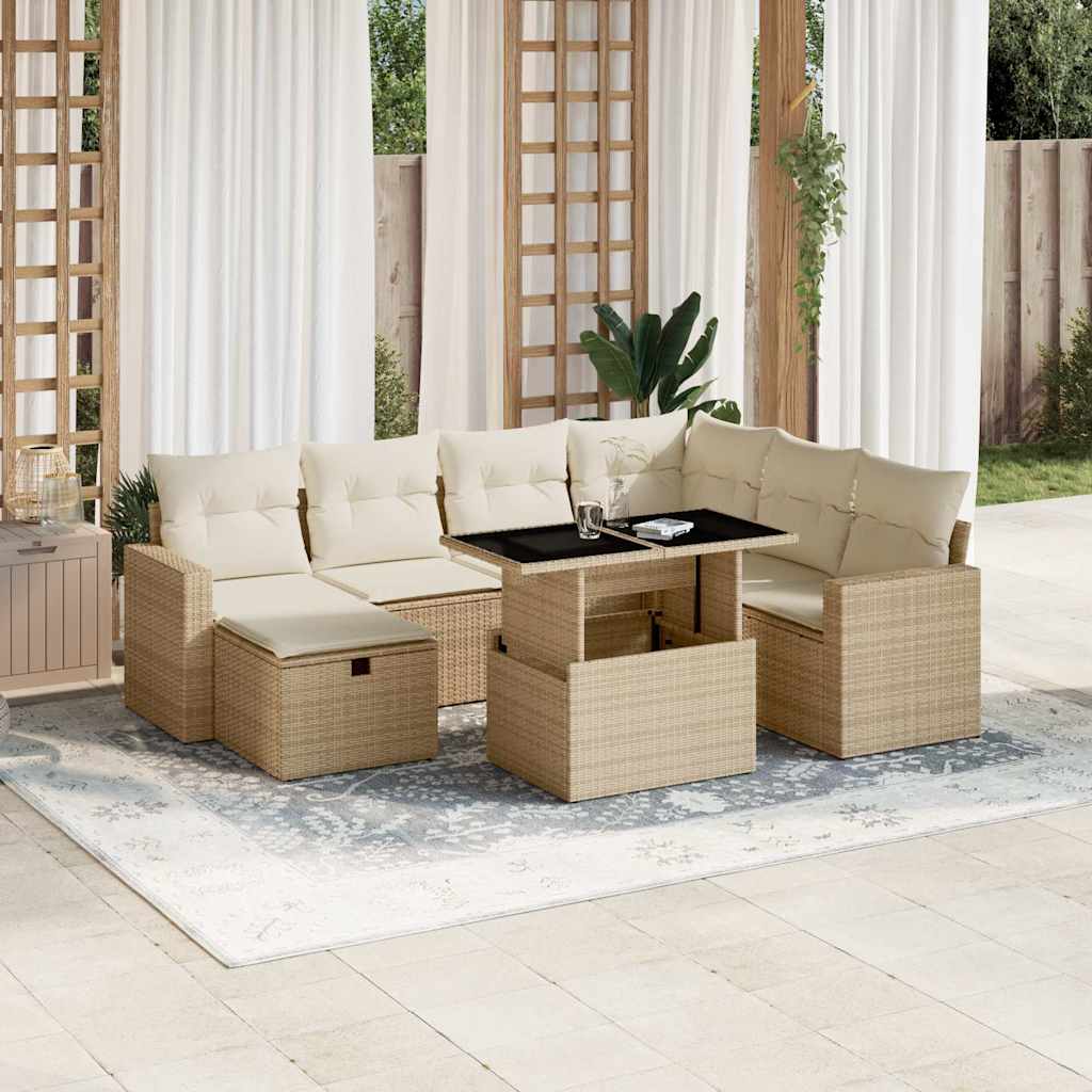 8-tlg. Garten-Sofagarnitur mit Kissen Schwarz Poly Rattan