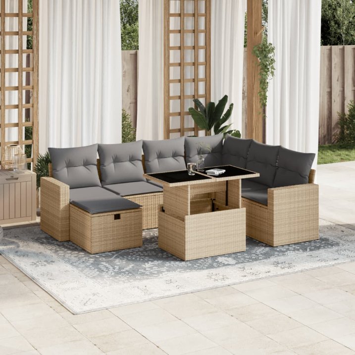 8-tlg. Garten-Sofagarnitur mit Kissen Schwarz Poly Rattan