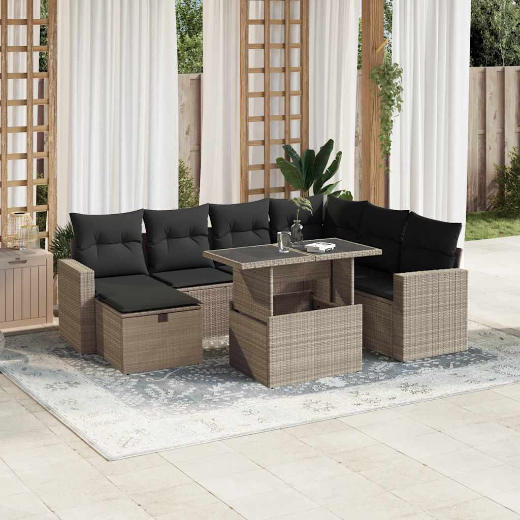 8-tlg. Garten-Sofagarnitur mit Kissen Schwarz Poly Rattan