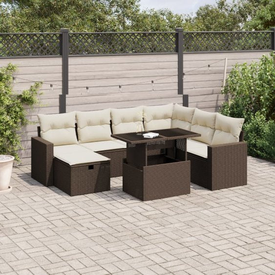 8-tlg. Garten-Sofagarnitur mit Kissen Schwarz Poly Rattan