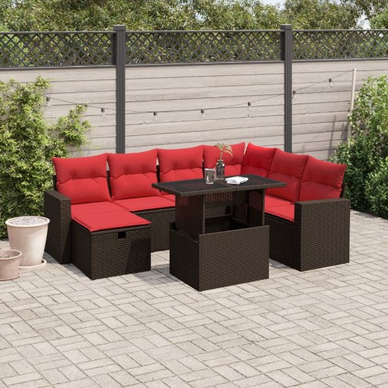 8-teiliges Gartensofa-Set mit Kissen, schwarzes Polyrattan