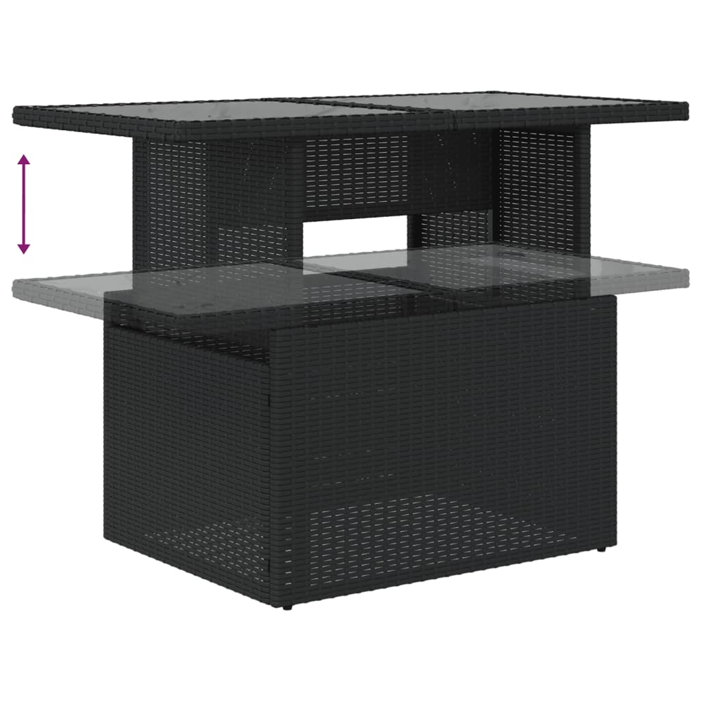 9-teiliges Gartensofa-Set mit Kissen, schwarzes Polyrattan