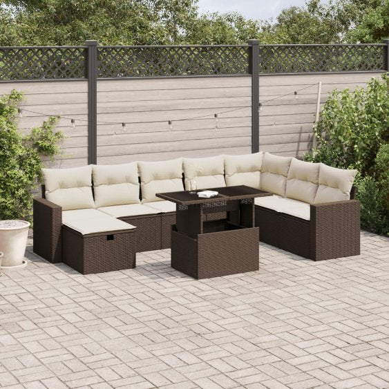 9-tlg. Garten-Sofagarnitur mit Kissen Schwarz Poly Rattan
