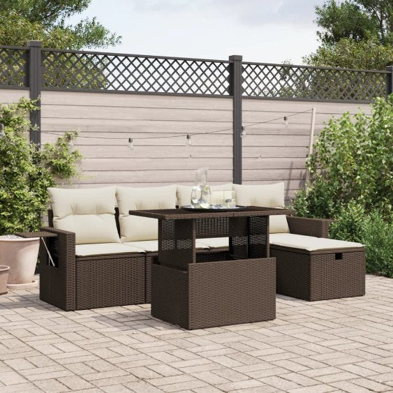 6-tlg. Garten-Sofagarnitur mit Kissen Schwarz Poly Rattan