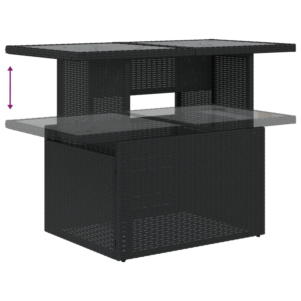 7-teiliges Gartensofa-Set mit Kissen, schwarzes Polyrattan