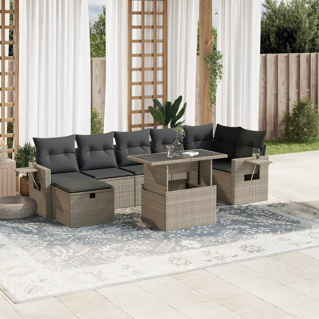 8-tlg. Garten-Sofagarnitur mit Kissen Schwarz Poly Rattan
