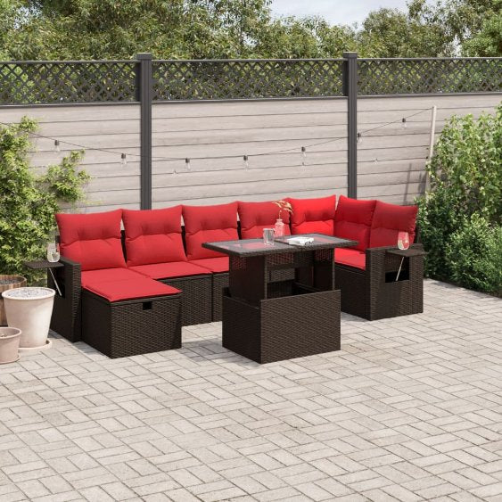 8-teiliges Gartensofa-Set mit Kissen, schwarzes Polyrattan
