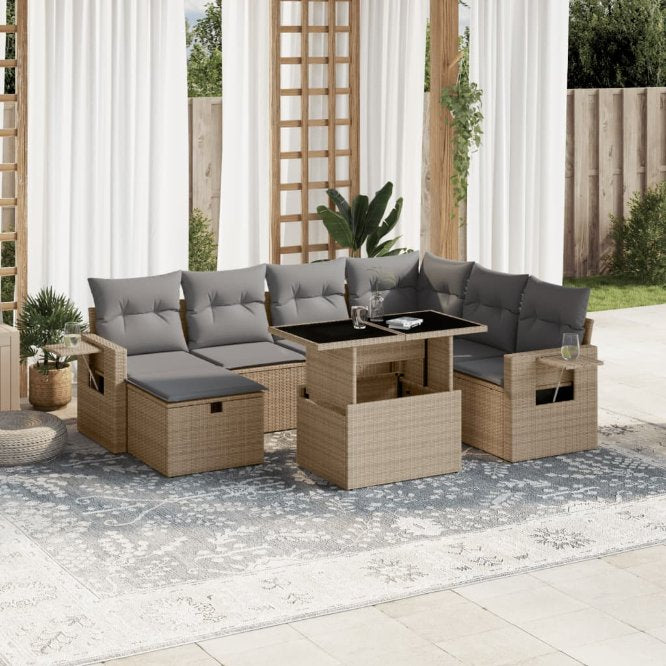 8-tlg. Garten-Sofagarnitur mit Kissen Schwarz Poly Rattan