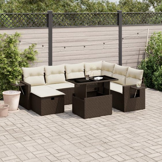 8-tlg. Garten-Sofagarnitur mit Kissen Schwarz Poly Rattan