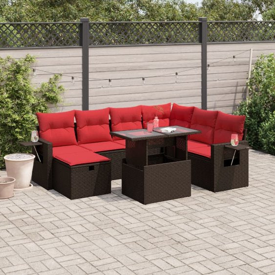 8-teiliges Gartensofa-Set mit Kissen, schwarzes Polyrattan
