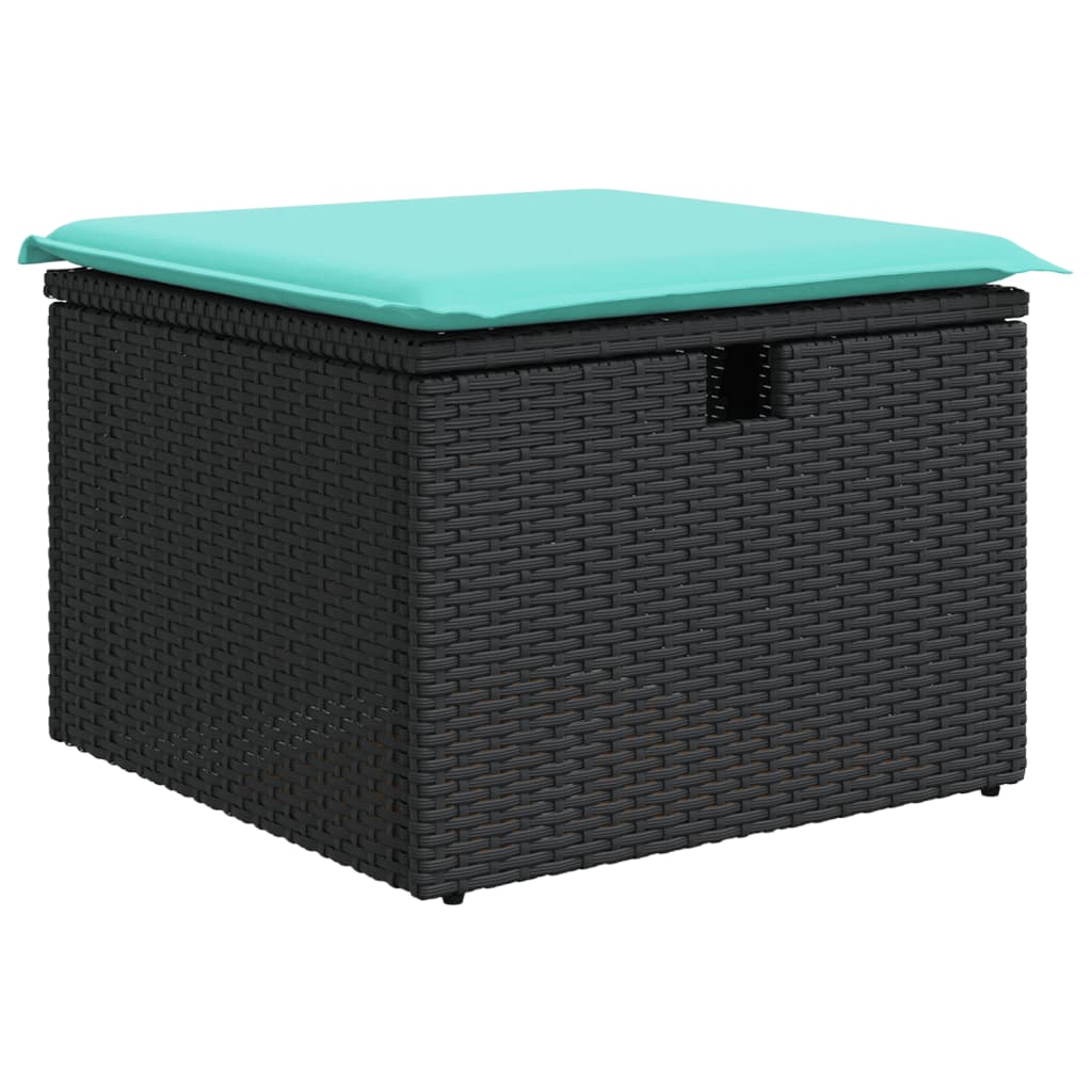 9-teiliges Gartensofa-Set mit Kissen, schwarzes Polyrattan