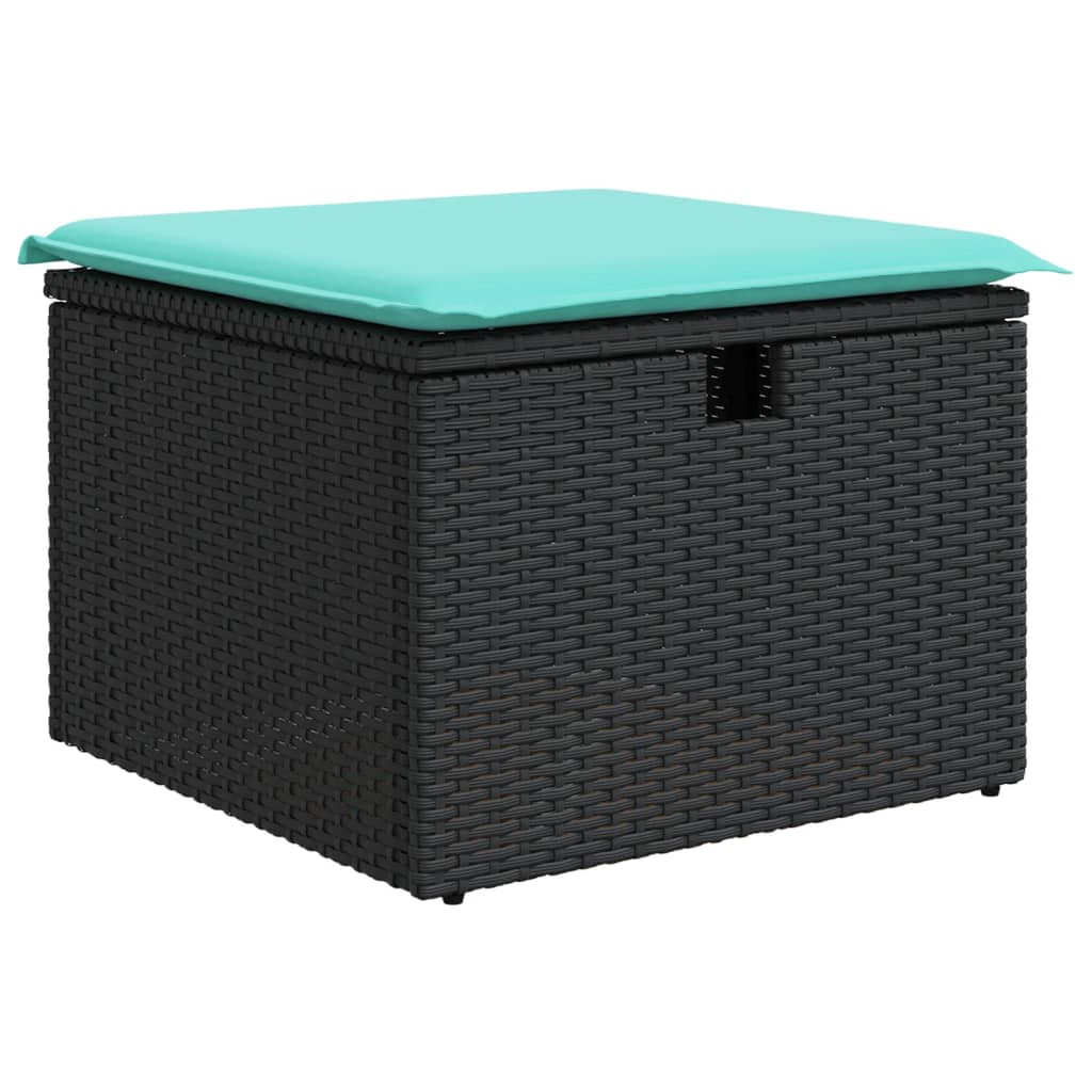 6-teiliges Gartensofa-Set mit Kissen, schwarzes Polyrattan
