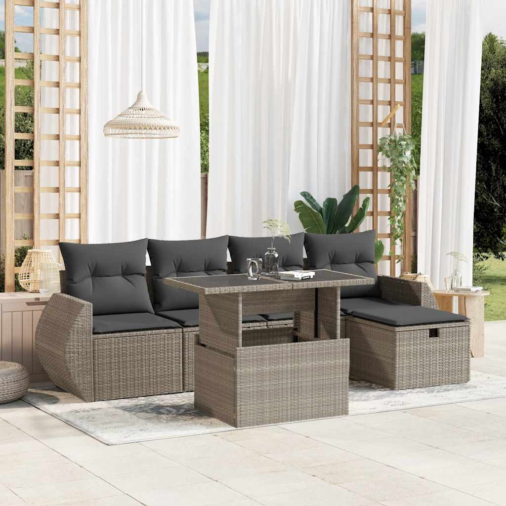 6-tlg. Garten-Sofagarnitur mit Kissen Schwarz Poly Rattan