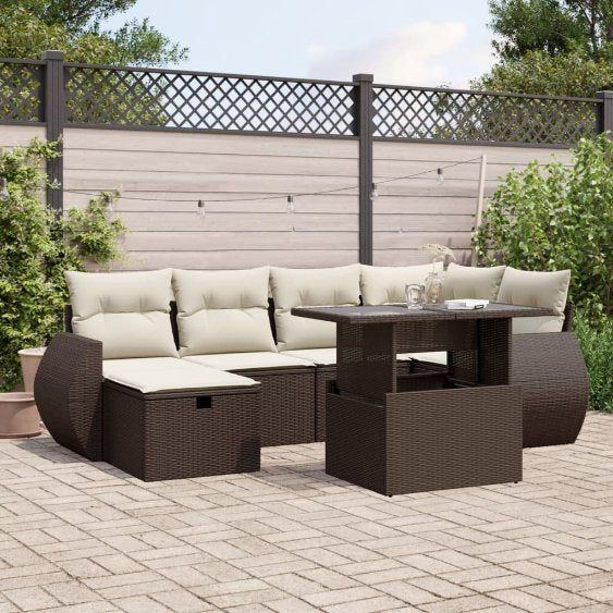 7-tlg. Garten-Sofagarnitur mit Kissen Schwarz Poly Rattan