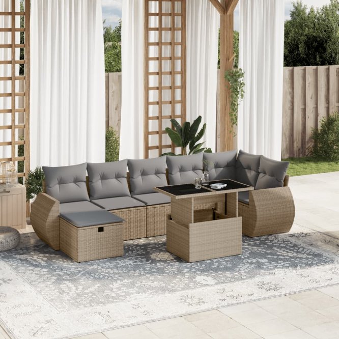8-tlg. Garten-Sofagarnitur mit Kissen Schwarz Poly Rattan