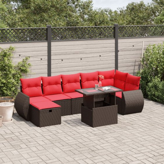 8-teiliges Gartensofa-Set mit Kissen, schwarzes Polyrattan