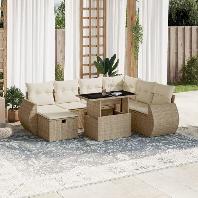 8-tlg. Garten-Sofagarnitur mit Kissen Schwarz Poly Rattan