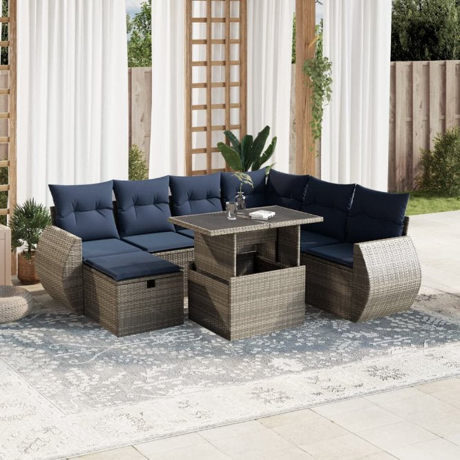 8-teiliges Gartensofa-Set mit Kissen, schwarzes Polyrattan