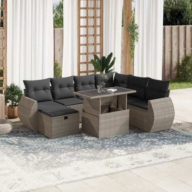 8-tlg. Garten-Sofagarnitur mit Kissen Schwarz Poly Rattan